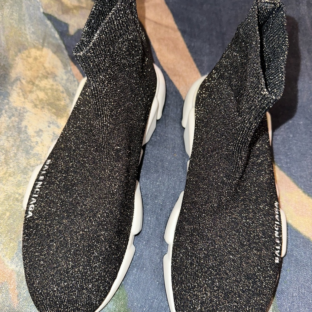 Balenciaga Women's Glitter Black Sock Sneakers